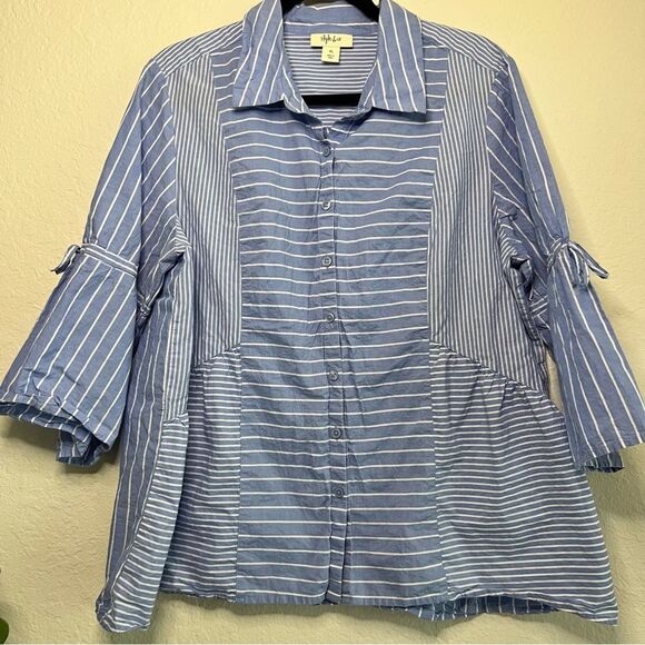 Style & Co. Tops - Style & Co striped lightweight button down top. Slight bell sleeve XL